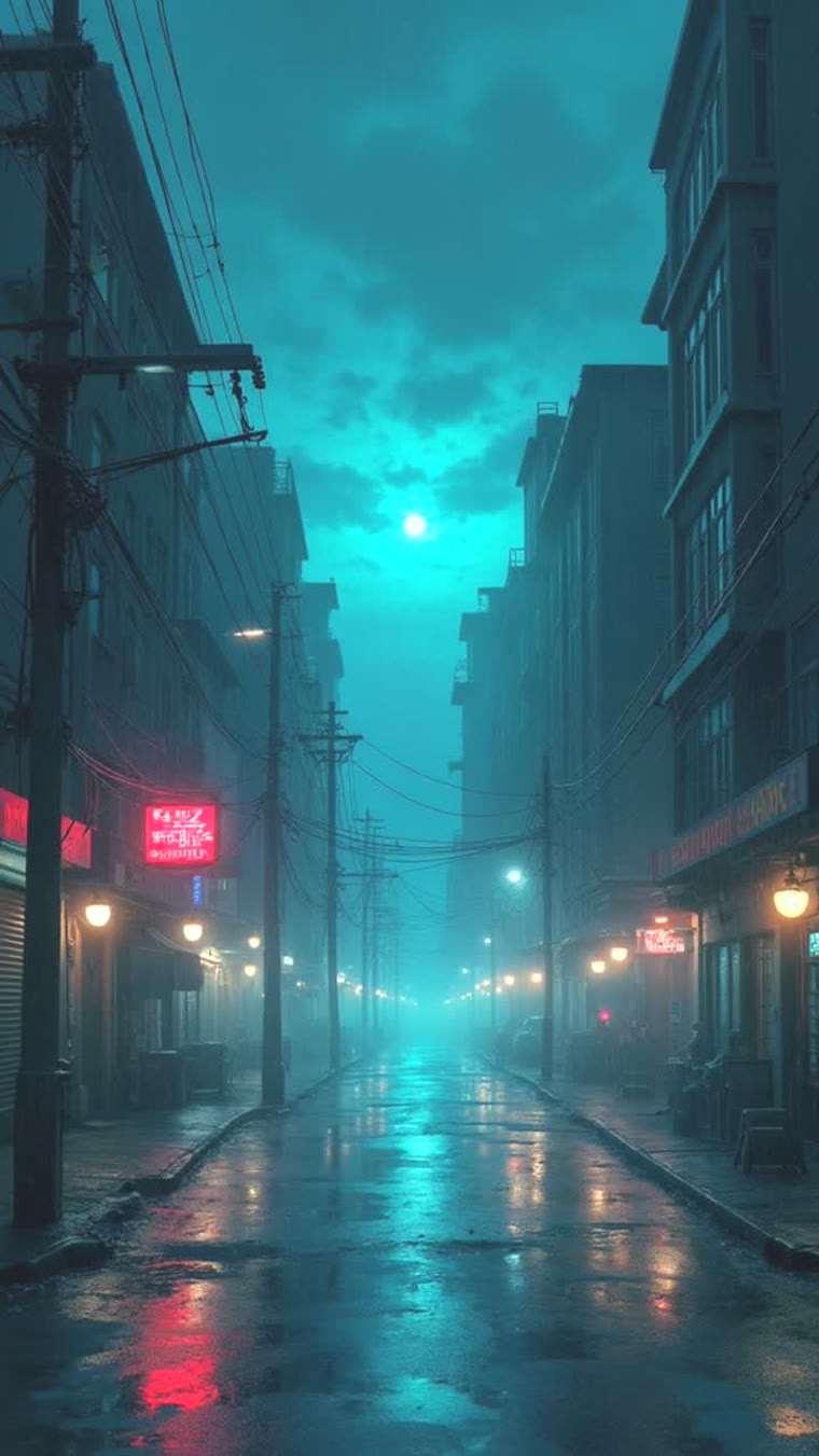 AURA — neon-lit rainy city street